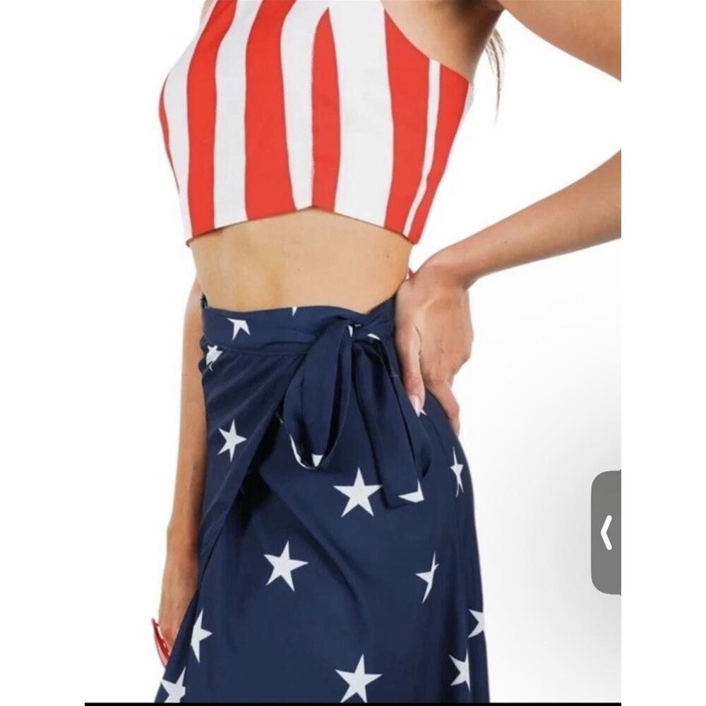 Tipsy Elves Size Large American Flag 2 Piece Maxi Dress Patriotic Beach 2X - Picture 2 of 4